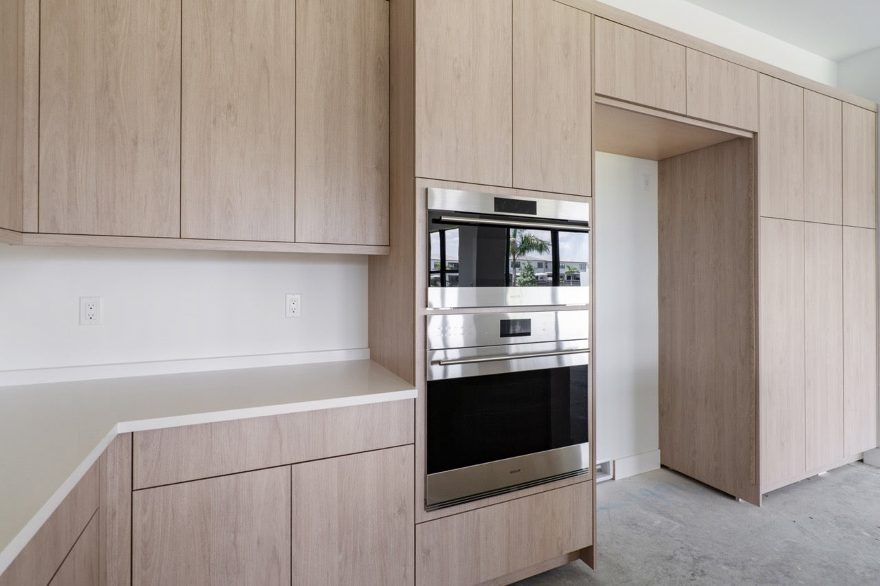 Cabico Sandy Oak Transitional Kitchen with Island & Wolf Appliances
