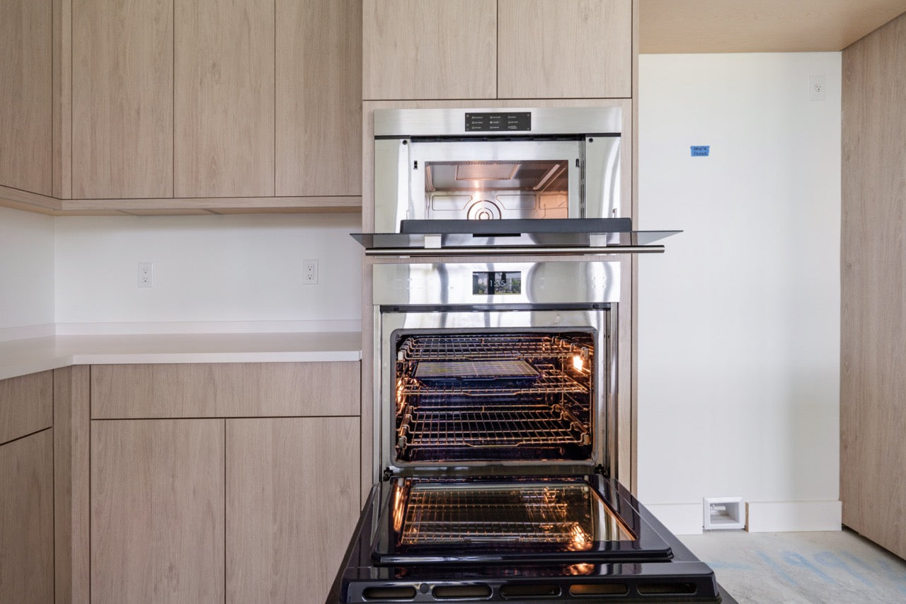 Cabico Sandy Oak Transitional Kitchen with Island & Wolf Appliances