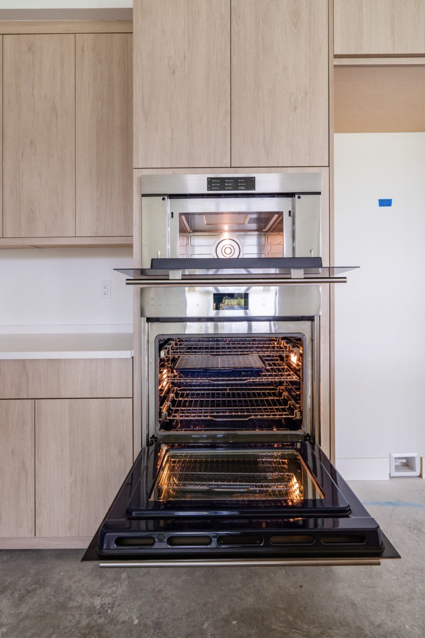 Cabico Sandy Oak Transitional Kitchen with Island & Wolf Appliances