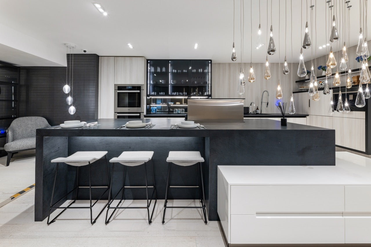 DOCA Modern Wood Veneer Black Kitchen with Island & Appliances
