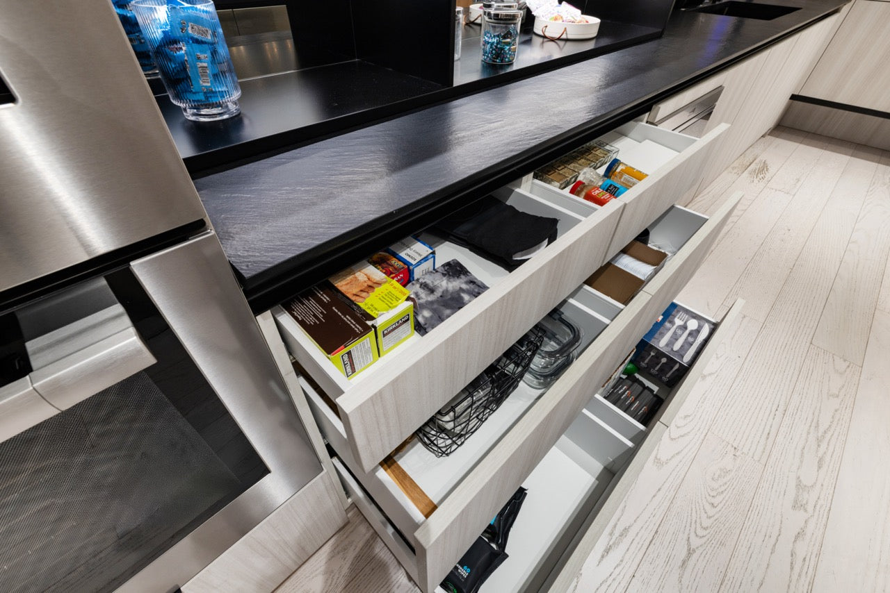 DOCA Modern Wood Veneer Black Kitchen with Island & Appliances