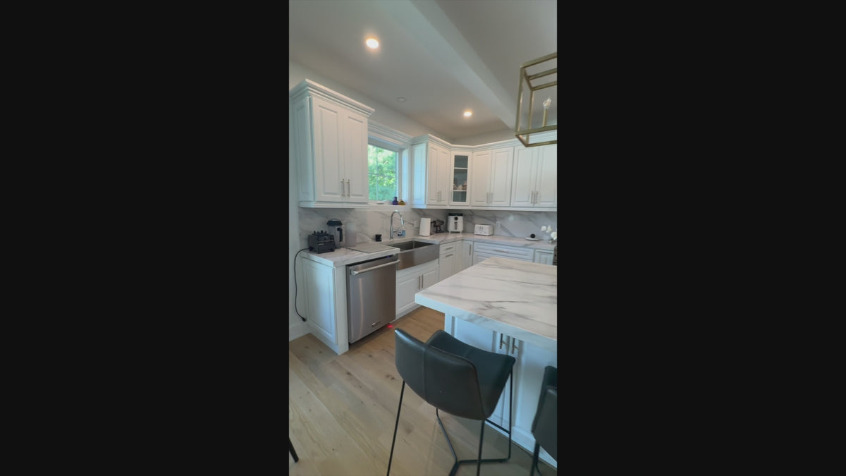 Load video: High-end showroom display complete kitchen package in white finish