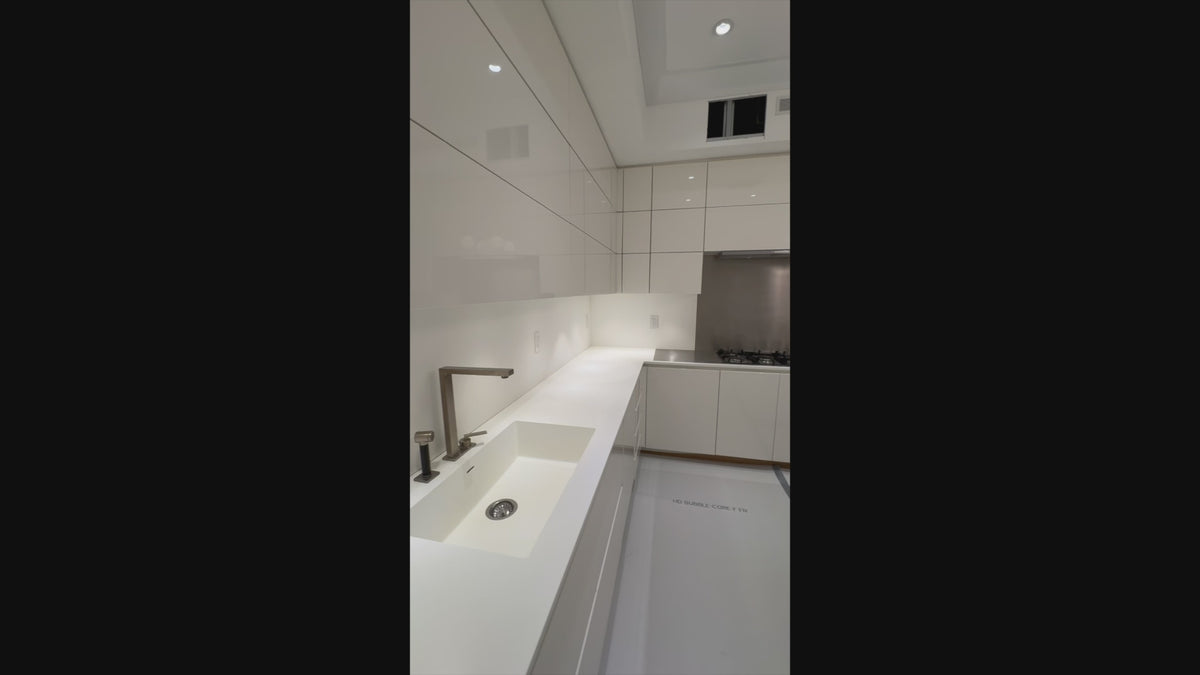 Load video: Luxury Italian architectural high gloss white kitchen suite with integrated appliances