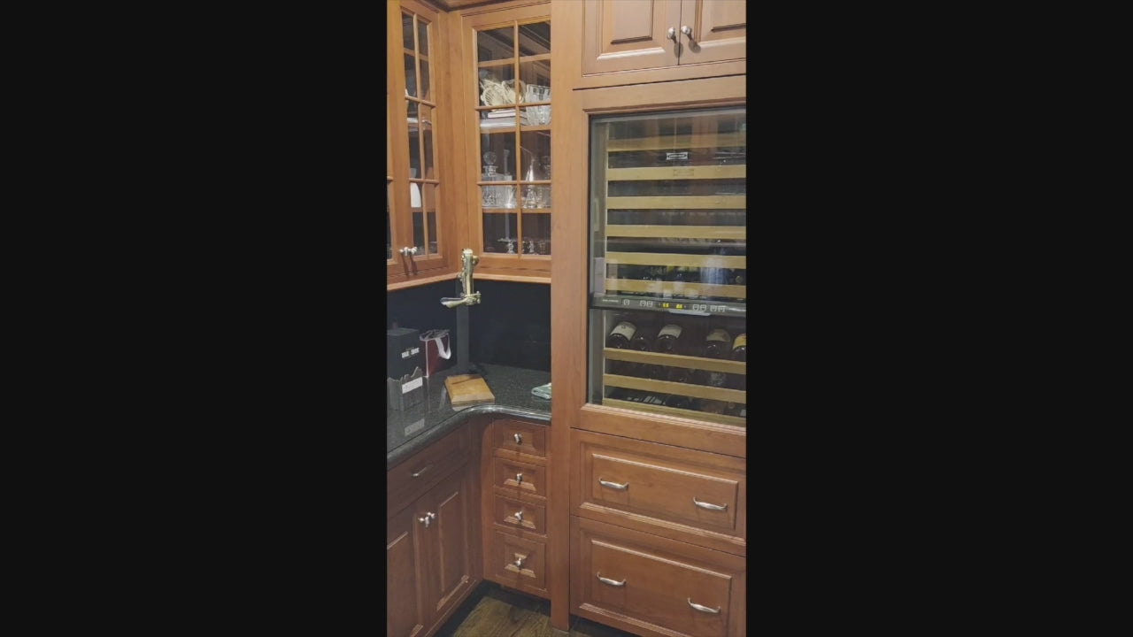 Load video: "Bordeaux Reserve" Traditional Butler’s Pantry with Sub-Zero Tall Wine Cooler