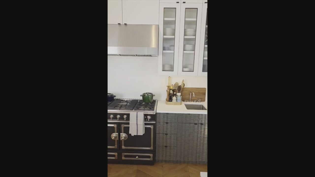 Load video: "The Maison Moderne" Kitchen with La Cornue CornuFé 110 Range and Marble Top Table