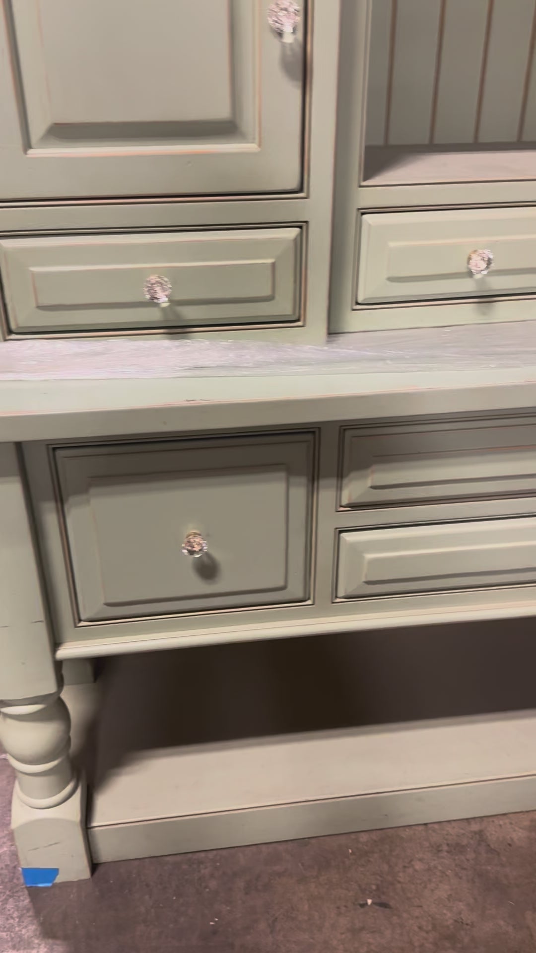 Load video: Traditional 72.5" Freestanding Wooden Green Hutch