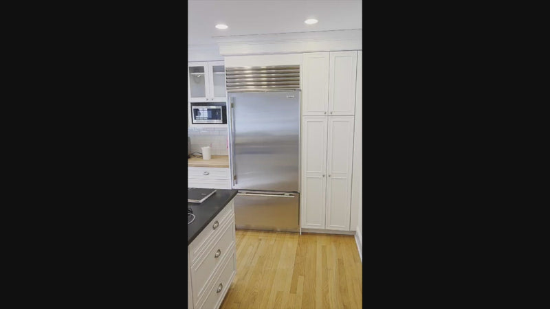 Omega Traditional White Kitchen with Island, Butcher Block Counters and Appliances