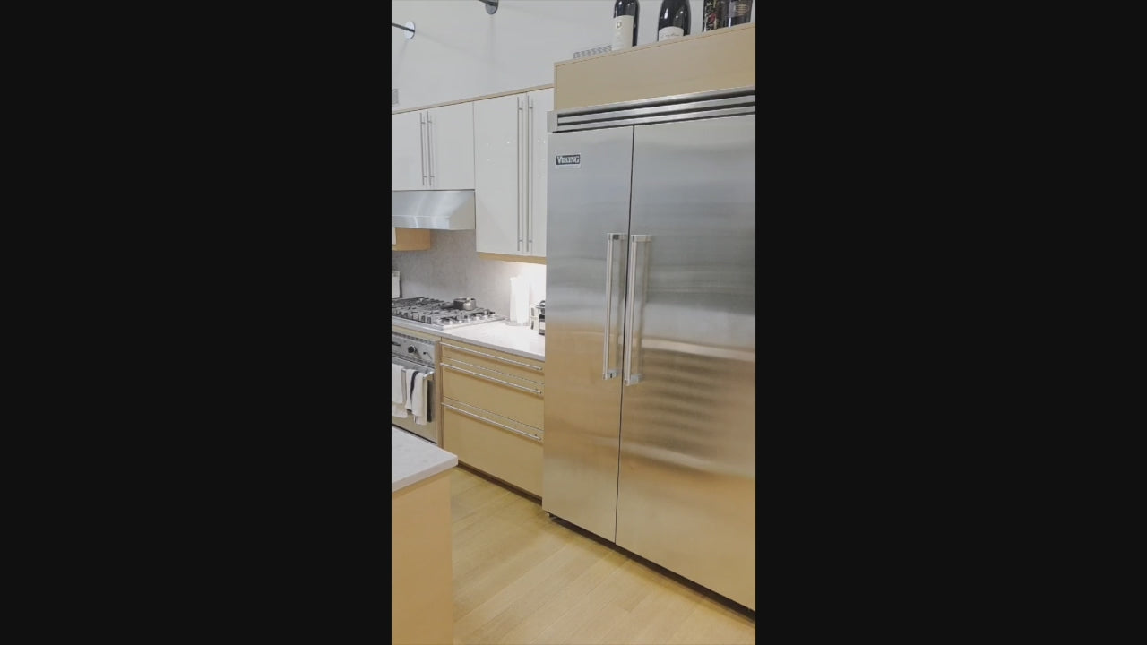 Load video: High-end German kitchen suite by Poggenpohl featuring Viking range and refrigeration