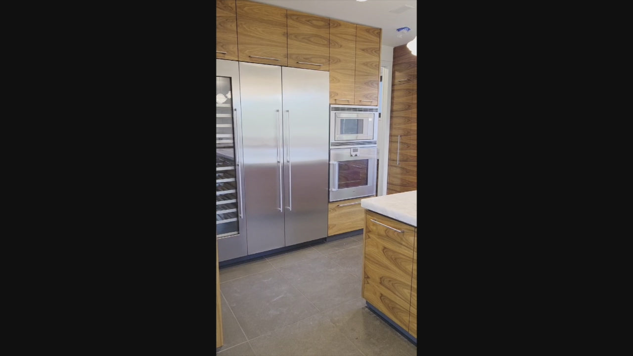 Load video: Custom Modern Kitchen with Marble Countertops and Gaggenau Appliances