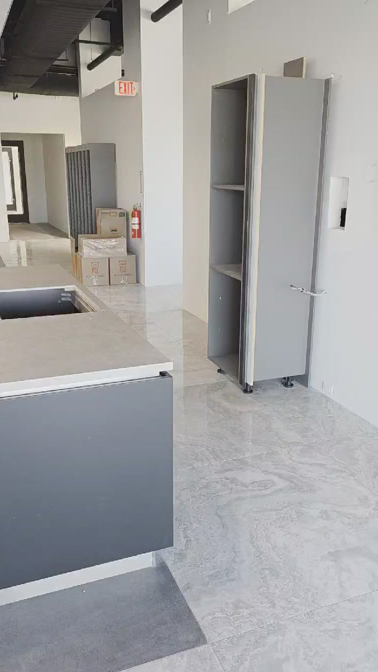 Load video: Häcker Modern Matte Black Island with Storage