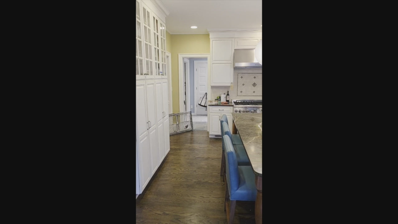 Load video: Custom traditional distressed white kitchen with Thermador appliances