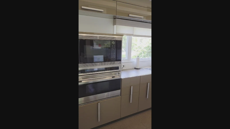 Rossana modern Italian kitchen suite front view in glossy Mexican Sand lacquer finish