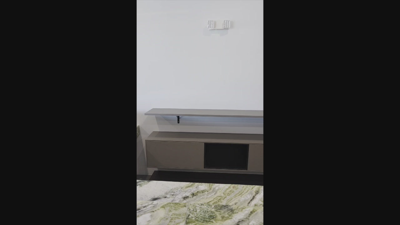 Load video: Häcker Modern Matte Grey Wall Mount Floating Buffet
