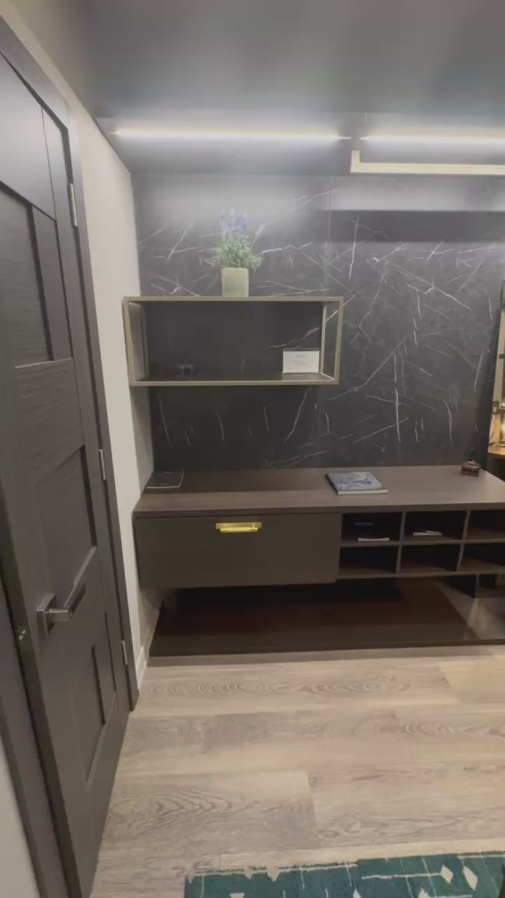 Load video: Muretti Modern Aluminum Framed Showroom Display Built-In Wardrobe Closet System