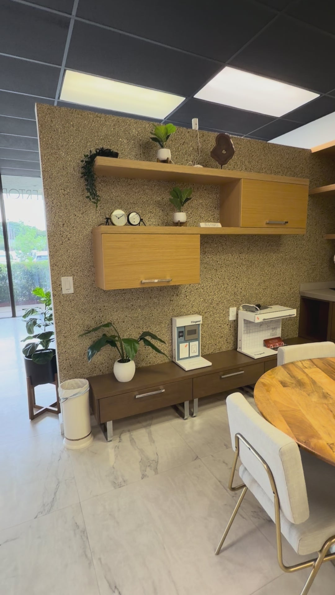 Load video: Contemporary light oak wet bar cabinets and custom millwork