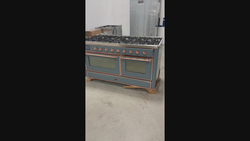 ILVE UM15FDNS3BGP Majestic II 60 inch dual fuel range blue grey copper front view