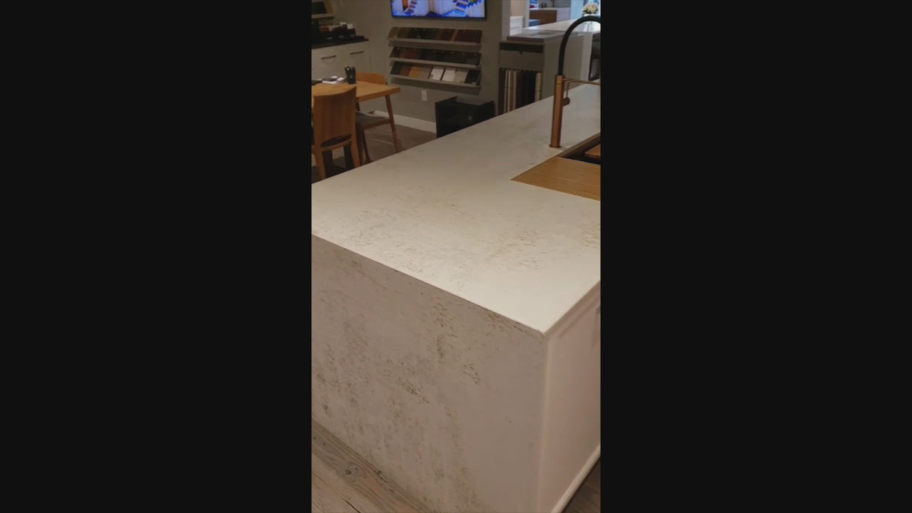 Load video: Aster Cucine Modern Two-Tone Kitchen with Dekton Countertops, Wolf Range &amp; Sub-Zero Refrigerator
